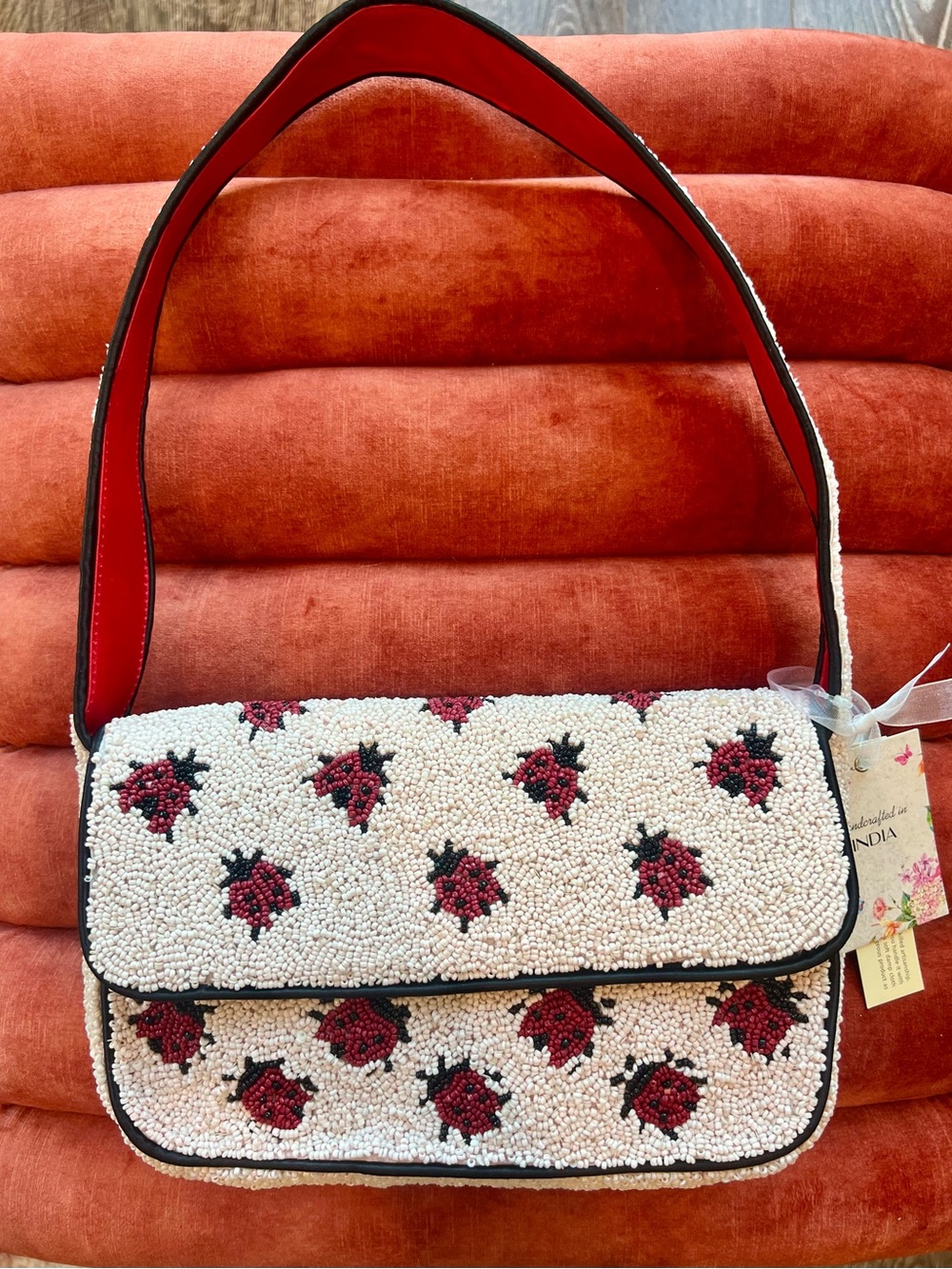 NWT Ladybug Beaded Shoulder Bag Handcrafted in India